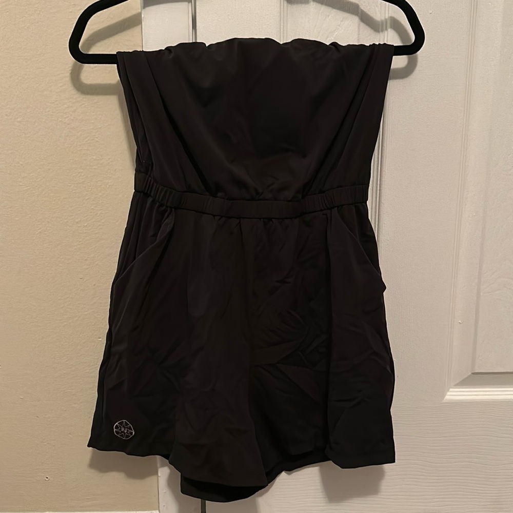 Black strapless romper